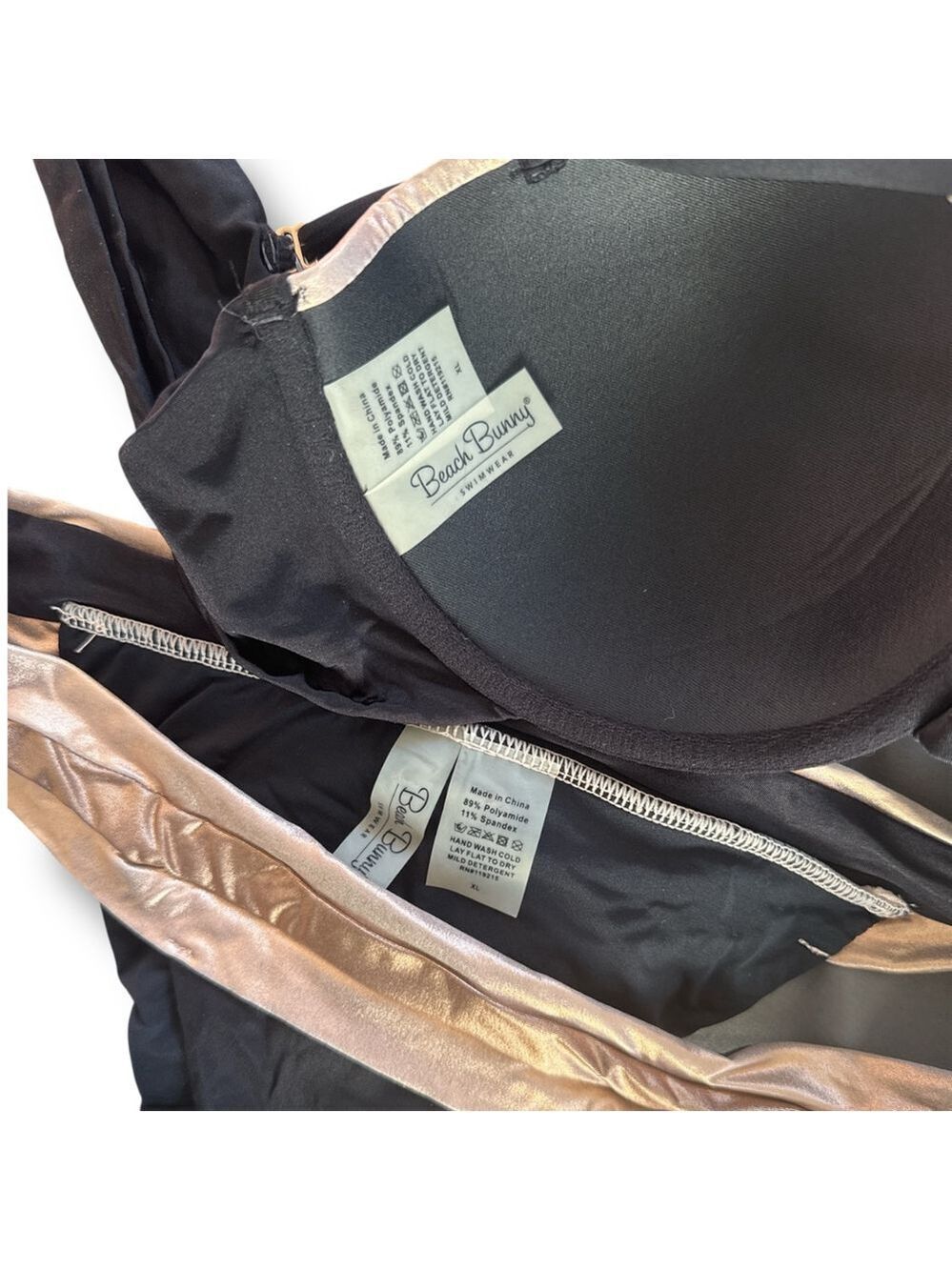 Beach Bunny Set Tequila Sunrise Balconette Bikini Top & Bottoms Black Gold XL - Picture 4 of 4